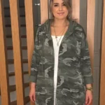 İtalyan Kamuflaj Desenli Sırtı Payet Detaylı Kapüşonlu Ceket - Haki