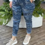 İtalyan Kamuflaj Desenli Full Likralı Pantolon ( 38 48 Uyumlu ) - Mavi