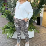 İtalyan Kamuflaj Desenli Full Likralı Pantolon ( 38 48 Uyumlu ) - Vizon