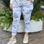 İtalyan Kamuflaj Desenli Full Likralı Pantolon ( 38 48 Uyumlu ) - Ekru