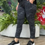 İtalyan Kaplan Desenli Full Likralı Pantolon ( 38 48 Uyumlu ) - Siyah