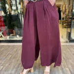 İTALYAN KEMERLİ YÜKSEK BEL BOL PAÇA PANTOLON - Bordo