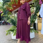 İtalyan Keten Fisto Detaylı Ceket & Elbise İkili Takım (38-50) - Bordo