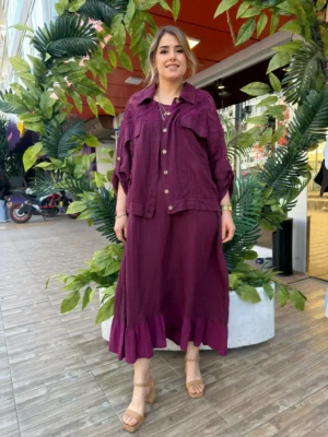 İtalyan Keten Fisto Detaylı Ceket & Elbise İkili Takım (38-50)