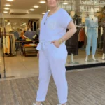 İtalyan Keten Paçası File Detaylı Alt Üst Takım (38-48 Uyumlu) - Beyaz