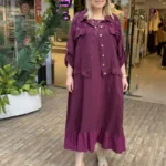 İtalyan Keten Pul Detaylı Ceket Elbise Takım (38-48 Beden Uyumlu) - Bordo