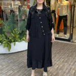 İtalyan Keten Pul Detaylı Ceket Elbise Takım (38-48 Beden Uyumlu) - Siyah