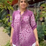 İtalyan Leopar Desenli Pamuk Gömlek (38-48 Uyumlu) - Mor