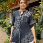 İtalyan Leopar Desenli Pamuk Gömlek (38-48 Uyumlu) - Lacivert