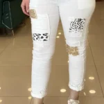 İTALYAN LEOPAR PUL PAYETLİ FULL LİKRALI PANTOLON - Beyaz