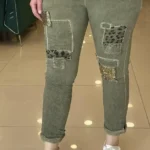 İTALYAN LEOPAR PUL PAYETLİ FULL LİKRALI PANTOLON - Yeşil