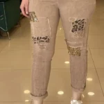 İTALYAN LEOPAR PUL PAYETLİ FULL LİKRALI PANTOLON - Camel