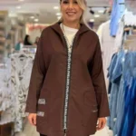 İtalyan Mumlu  Payet Detaylı "Love" Fermuarlı Kapüşonlu Trençkot - Mürdüm