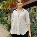 İtalyan Pamuk Çiçek Nakışlı Gömlek (38-48 Uyumlu) - Bej