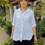 İtalyan Pamuk Çiçek Nakışlı Gömlek (38-48 Uyumlu) - Beyaz