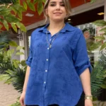 İtalyan Pamuk Çiçek Nakışlı Gömlek (38-48 Uyumlu) - Saks