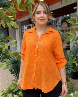 İtalyan Pamuk Çiçek Nakışlı Gömlek (38-48 Uyumlu)