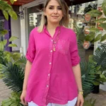 İtalyan %100 Pamuk Hakim Yaka Pul Payetli Gömlek (38 - 48 Uyumlu) - Fuşya