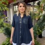 İtalyan %100 Pamuk Hakim Yaka Pul Payetli Gömlek (38 - 48 Uyumlu) - Lacivert