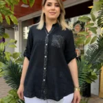 İtalyan %100 Pamuk Hakim Yaka Pul Payetli Gömlek (38 - 48 Uyumlu) - Siyah