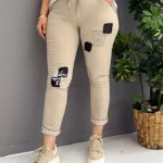 İtalyan Payetli ve Dantel Detaylı Full Likralı Pantolon ( 38 48 Uyumlu ) - Bej