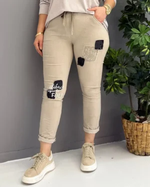 İtalyan Payetli ve Dantel Detaylı Full Likralı Pantolon ( 38 48 Uyumlu )