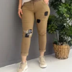 İtalyan Payetli ve Dantel Detaylı Full Likralı Pantolon ( 38 48 Uyumlu ) - Camel