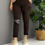 İtalyan Payetli ve Dantel Detaylı Full Likralı Pantolon ( 38 48 Uyumlu ) - Kahve