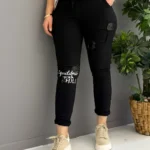 İtalyan Payetli ve Dantel Detaylı Full Likralı Pantolon ( 38 48 Uyumlu ) - Siyah