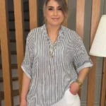 İtalyan Tasarımı %100 Pamuk Çizgili Gömlek Tunik - Beyaz