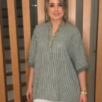 İtalyan Tasarımı %100 Pamuk Çizgili Gömlek Tunik - Haki