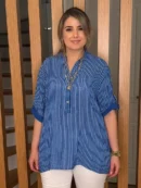İtalyan Tasarımı %100 Pamuk Çizgili Gömlek Tunik