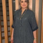 İtalyan Tasarımı %100 Pamuk Çizgili Gömlek Tunik - Lacivert