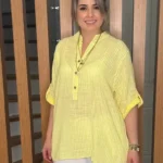 İtalyan Tasarımı %100 Pamuk Çizgili Gömlek Tunik - Sarı