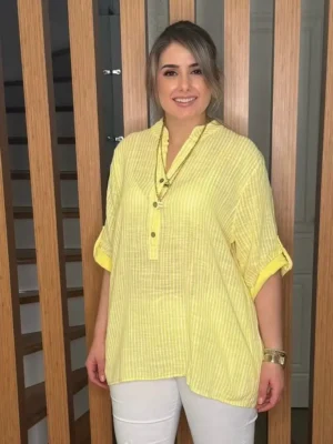 İtalyan Tasarımı %100 Pamuk Çizgili Gömlek Tunik