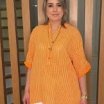 İtalyan Tasarımı %100 Pamuk Çizgili Gömlek Tunik - Turuncu