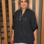 İtalyan Tasarımı %100 Pamuk Çizgili Gömlek Tunik - Siyah