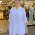 İtalyan Viskon Payetli Gömlek - Beyaz
