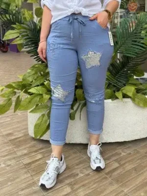 İtalyan Yıldız Payetli Full Likralı Pantolon (38-48 Uyumlu)
