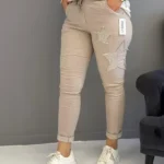 İtalyan Yıldız Taşlı Full Likralı Pantolon ( 38 48 Uyumlu ) - Bej