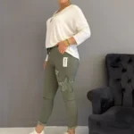 İtalyan Yıldız Taşlı Full Likralı Pantolon ( 38 48 Uyumlu ) - Haki