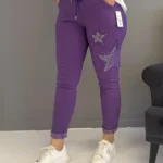 İtalyan Yıldız Taşlı Full Likralı Pantolon ( 38 48 Uyumlu ) - Mor