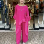 İtalyan Keten Asimetrik Alt Üst Takım 38-50 Uyumlu - Pembe