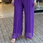 İpek Beli Lastikli Astarlı Pantolon - Mor