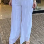 İpek Beli Lastikli Astarlı Pantolon - Beyaz