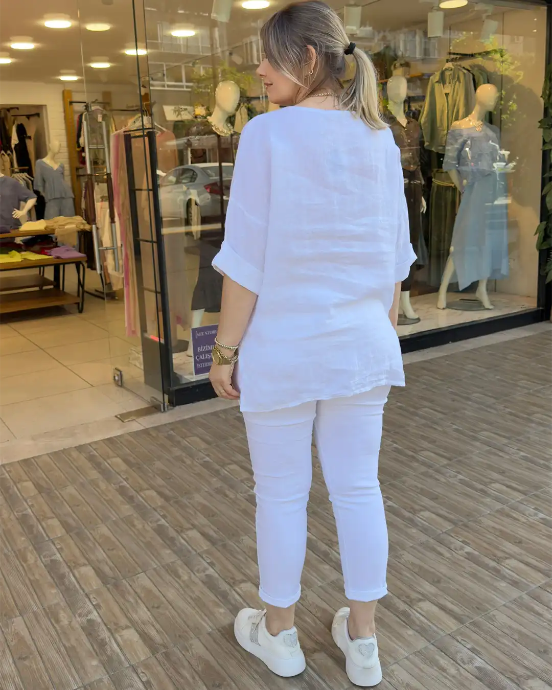 İtalyan Lazer Kesim Cep Detaylı Keten Bluz İtalyan Lazer Kesim Cep Detaylı Keten Bluz - Görsel 3