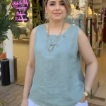 İtalyan Yaka Detaylı Kolsuz Keten Bluz - Haki