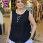İtalyan Yaka Detaylı Kolsuz Keten Bluz - Siyah