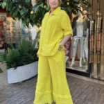 İtalyan Linen Keten Fistolu Alt Üst Takım (38-48 Uyumlu) - Sarı