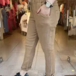 İtalyan Beli Lastikli İpli Keten Pantolon (36-42) Uyumlu - Camel